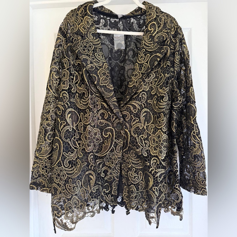 Jessica London Gold Embroidered Black Lace Blazer‎ Jacket Plus Size 26W NWOT